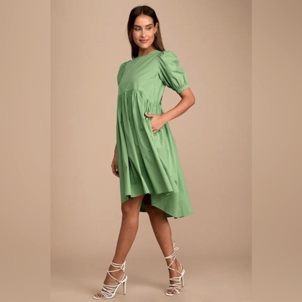 Vero Moda Lulus Puff Sleeve Babydoll Dress Womens XS Cottagecore Green Feminine